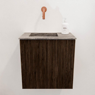 Mondiaz JOYA-DLUX Meuble de toilette 40cm - couleur Walnut - Lavabo FAYE position Gauche Sans trou de robinet couleur Oza