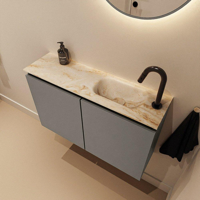 MONDIAZ TURE-DLUX 80cm toiletmeubel Smoke. EDEN wastafel Frappe positie rechts. Met 1 kraangat.