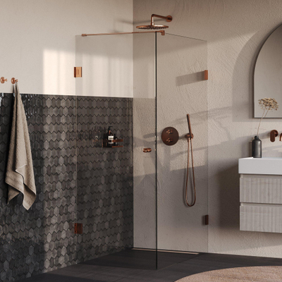 BRAUER Void Carving Douchecabine - 80x120x200cm - draaideur - glascoating - omkeerbaar - helder glas - geborsteld koper PVD