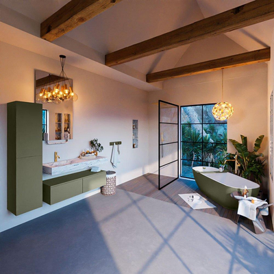 Mondiaz ALAN-DLUX Ensemble de meuble - 120cm - meuble Army mat - 2 tiroirs - Lavabo Cloud Glace suspendu - vasque Gauche - 1 trou de robinet