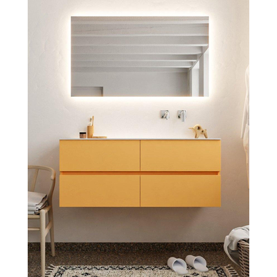 Mondiaz VICA ensemble de meuble de salle de bain - 120cm - meuble sous-vasque ocre 4 tiroirs - lavabo lune droite - sans trou de robinet version XL 60cm de haut