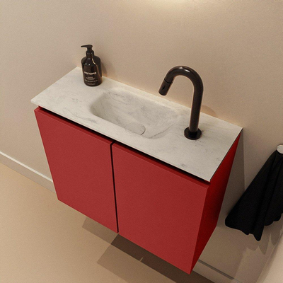 MONDIAZ TURE-DLUX Meuble toilette - 60cm - Fire - EDEN - vasque Opalo - position centrale - 1 trou de robinet