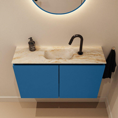 MONDIAZ TURE-DLUX Meuble de toilettes 80 cm Jeans. EDEN lavabo Frappe position milieu. Avec 1 trou de robinet.