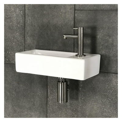 Differnz Hura pack lave-mains – 37,5 x 18,5 x 9 cm – céramique blanche – robinet droit chromé mat