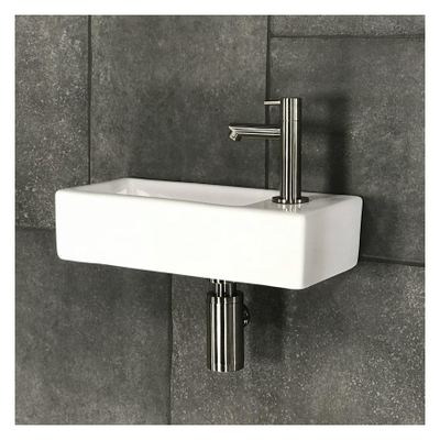 Differnz Hura Set lave-mains 38.5x18.5x9cm avec robinet droit chrome mat céramique Blanc