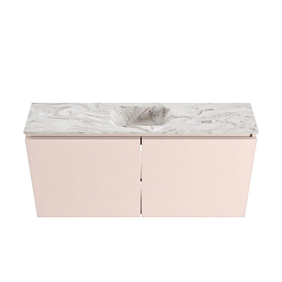 MONDIAZ TURE-DLUX meuble de toilette 100cm Rosee. EDEN vasque Glace position milieu. Sans trou de robinet.