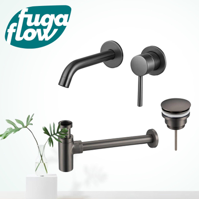 FugaFlow Eccelente Sobrado Badkamer Slim Wastafelkraanset - inbouw wastafelkraan - klikwaste plug - design sifon - PVD Gepolijst Gunmetal