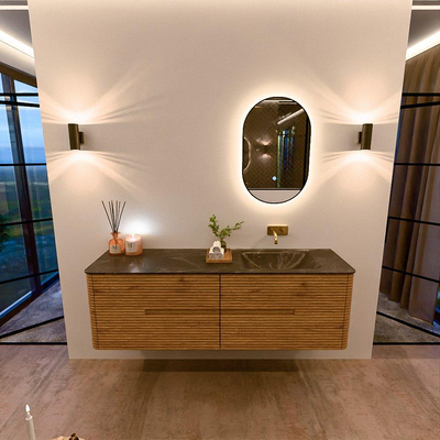 Mondiaz CIRO-DLUX Badkamermeubelset - 160x45x50cm - Solid surface wastafel Lava - 1 wasbak Rechts - zonder kraangaten - 4 lades - Oak