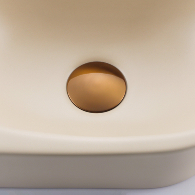 QeramiQ Fuente Ensemble de Lavabo - 40x21.5x12cm - lisse - demi-rond - sans trou pour robinet - céramique - ensemble de robinet en cuivre brossé - bouchon de vidange - siphon réduit - beige