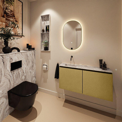 MONDIAZ TURE-DLUX Meuble toilette - 100cm - Oro - EDEN - vasque Glace - position gauche - sans trou de robinet
