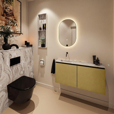 MONDIAZ TURE-DLUX meuble WC 100 cm Oro. EDEN vasque Glace position gauche. Sans trou de robinet.