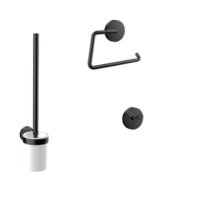 Emco Round Set d'accessoires de WC - porte-brosse de toilette - ouvert - porte-rouleau de toilette - sans couvercle - crochets à serviettes - 2 pièces - simple - noir