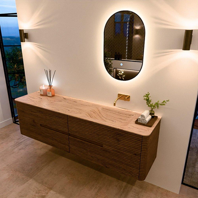 Mondiaz CIRO-DLUX Meuble de salle de bains - 180x45x50cm - Plan vasque en solid surface Arena - 1 vasque à droite - sans trous de robinetterie - 4 tiroirs - Dusk