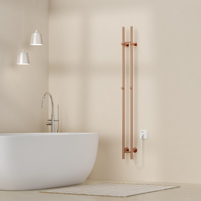 Belrad Rod staafhanddoekdroger - 150x16,8x12,7 cm - elektrisch - dubbel - 120w - 2,5cm - geborsteld koper OUTLETSTORE