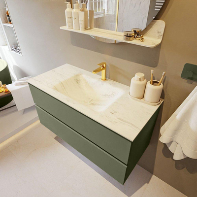 Mondiaz VICA-DLUX ensemble de meuble de salle de bain - 100cm - meuble sous-vasque armée - 2 tiroirs - lavabo encastré nuage milieu - 1 trou de robinet - version haute 60cm - opalo