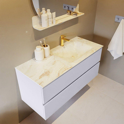 MONDIAZ VICA-DLUX Ensemble meuble de salle de bains - 110cm - meuble bas cale- 2 tiroirs - lavabo encastré cloud à droite - 1 trou de robinet - version haute 60cm - frape