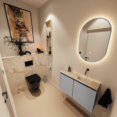 MONDIAZ TURE-DLUX 80cm toiletmeubel Plata. EDEN wastafel Frappe positie rechts. Zonder kraangat.