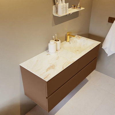 MONDIAZ VICA-DLUX Ensemble de meuble de salle de bains - 120cm - meuble bas Rust - 4 tiroirs - lavabo encastré Cloud à droite - 1 trou de robinet - version haute 60cm - Frappe