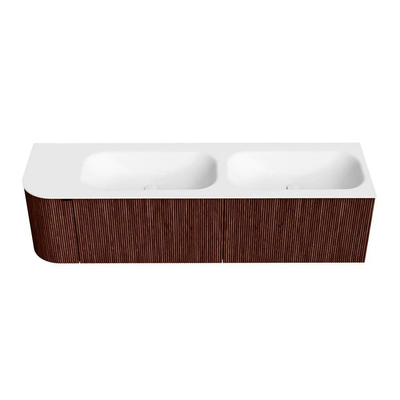 Mondiaz KURVE Badkamermeubelset - 165x46x40cm - 2 lade - 1 deur - wastafel solid surface - dubbel / rechts - 2 kraangaten - Ruby