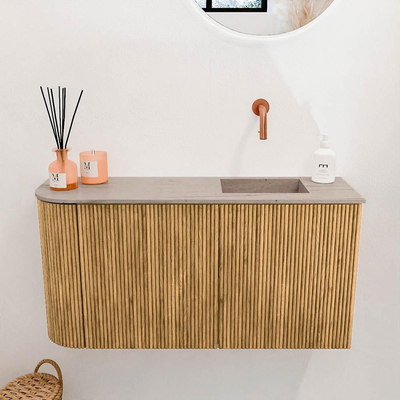 Mondiaz JOYA-DLUX 81.6cm toiletmeubel - ronding links kleur Oak - Wastafel FAYE positie Rechts Zonder kraangat kleur Saba.