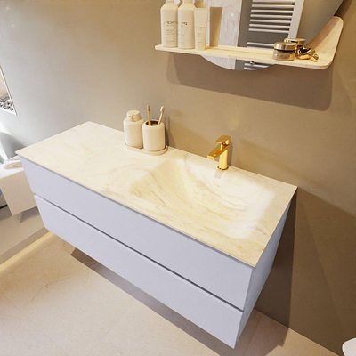 Mondiaz VICA-DLUX ensemble de meuble de salle de bain - 120cm - meuble sous-vasque cale - 2 tiroirs - lavabo encastré cloud droite - 1 trou de robinet - version haute de 60cm - ostra