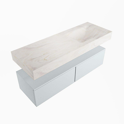 Mondiaz ALAN-DLUX Ensemble de meuble - 130cm - meuble Clay mat - 2 tiroirs - Lavabo Cloud Ostra suspendu - vasque Droite - 0 trous de robinet