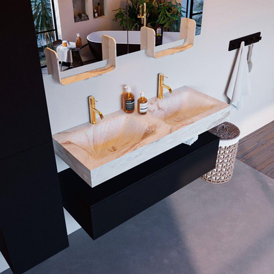 Mondiaz ALAN-DLUX Ensemble de meuble - 120cm - meuble Urban mat - 1 tiroir - Lavabo Cloud Frappe suspendu - vasque Gauche et droite - 2 trous de robinet