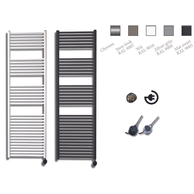 Sanicare electrische design radiator 172 x 45 cm Zilver-grijs met thermostaat zwart