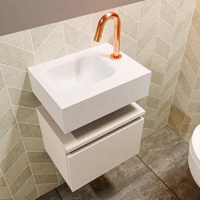 MONDIAZ ANDOR Toiletmeubel - 40x30x30cm - 1 kraangat - 1 lades - linen mat - wasbak links - Solid surface - Wit