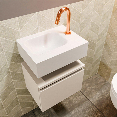 Mondiaz ANDOR Meuble lave-mains 40x30x30cm avec 1 trou de robinet 1 tiroir Linen mat Lavabo Lex Gauche Solid Surface Blanc