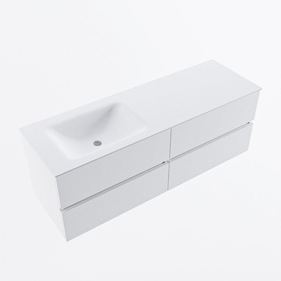 Mondiaz VICA ensemble de meuble de salle de bain - 140cm - meuble sous-vasque talc - 4 tiroirs - lavabo cloud gauche - 1 trou de robinet - version haute de 60cm - talc