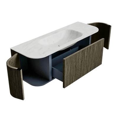 Mondiaz KURVE-DLUX Badkamermeubelset - 130x46x40cm - 1 lade - 2 deuren - wastafel solid surface - midden - 1 kraangat - Shadow