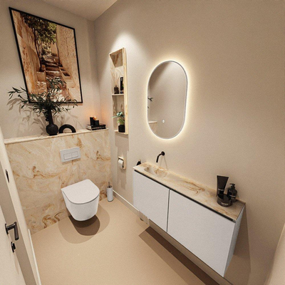 MONDIAZ TURE-DLUX meuble WC 100cm Linen. Lavabo EDEN Frappe position gauche. Sans trou de robinet.