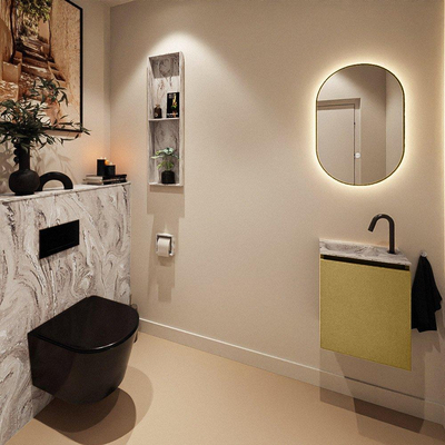MONDIAZ TURE-DLUX Meuble toilette - 40cm - Oro - EDEN - vasque Glace - position gauche - 1 trou de robinet