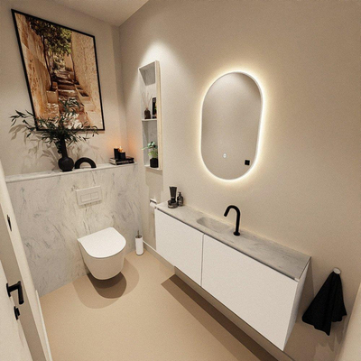 MONDIAZ TURE-DLUX Meuble toilette - 120cm - Talc - EDEN - vasque Opalo - position centrale - 1 trou de robinet