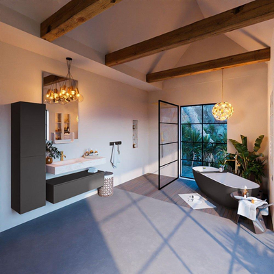 Mondiaz ALAN-DLUX Ensemble de meuble - 110cm - meuble Dark grey mat - 1 tiroir - Lavabo Cloud Ostra suspendu - vasque Gauche - 1 trou de robinet