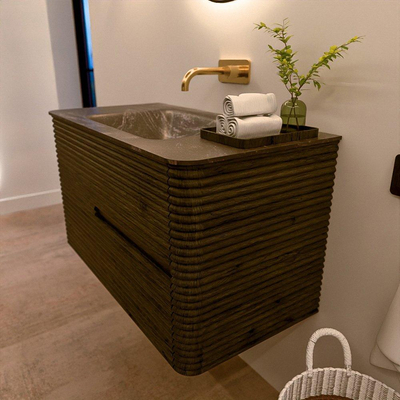 Mondiaz CIRO-DLUX Meuble de salle de bains - 90x45x50cm - lavabo solid surface Lava - 1 vasque centrale - sans trous de robinet - 2 tiroirs - Shadow