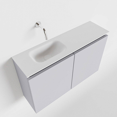 MONDIAZ TURE Toiletmeubel 80x23x50cm met 0 kraangaten 2 deuren cale mat Wastafel Eden links Solid Surface Wit