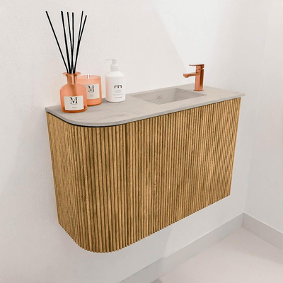 Mondiaz JOYA-DLUX 61.6cm toiletmeubel - ronding links kleur Oak - Wastafel FAYE positie Rechts 1 kraangat kleur Opalo.