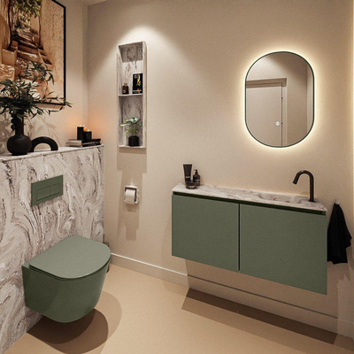 MONDIAZ TURE-DLUX Meuble toilette - 100cm - Army - EDEN - vasque Glace - position droite - 1 trou de robinet