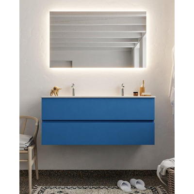 Mondiaz VICA ensemble de meuble de salle de bain - 120cm - meuble sous-vasque jeans - 2 tiroirs - lavabo denia double - 2 trous de robinet XL version 60cm de haut