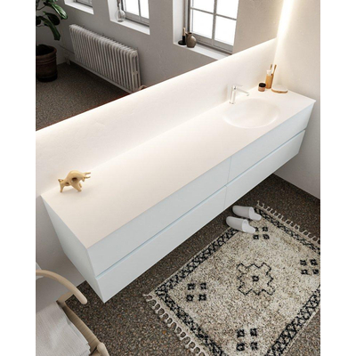 Mondiaz VICA ensemble de meuble de salle de bain - 200cm - meuble sous-vasque argile - 4 tiroirs - lavabo lune droite - 1 trou de robinet - miroir LED - version XL 60cm de haut