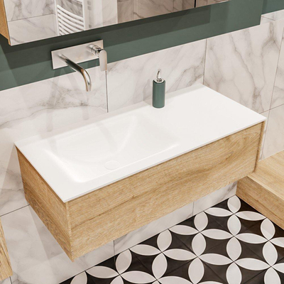 MONDIAZ LUSH Ensemble de meuble salle de bain - 100cm - 1 tiroir - lavabo cloud - lavabo à gauche - 0 trous de robinet - chêne blanchi