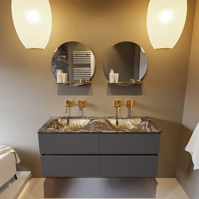 Mondiaz VICA-DLUX ensemble de meuble de salle de bain - 120cm - meuble sous-vasque gris foncé - 4 tiroirs - lavabo encastré cloud double - sans trous de robinet - version haute de 60cm - lave