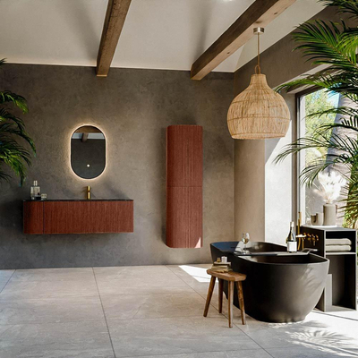 Mondiaz KURVE-DLUX Ensemble de meuble salle de bain - 135x46x40cm - 1 tiroir - 1 porte - lavabo en solid surface - droite - 1 trou de robinet - Ruby