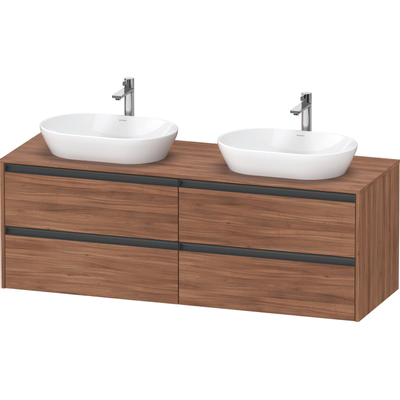 Duravit Ketho.2 Wastafelonderbouwkast - inclusief consoleplaat - met 4 laden - voor dubbele waskommen - 160x55x56.8cm - met handgrepen antraciet - noten mat