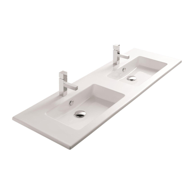 Thebalux lavabo Slimline 140cm céramique 2x cuve 2x trou de robinet