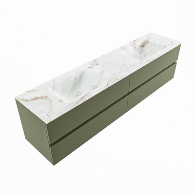 MONDIAZ VICA-DLUX Badkamermeubelset - 200cm - onderkast army - 4 lades - inbouw wastafel cloud dubbel - 2 kraangaten - 60cm hoge versie - frape