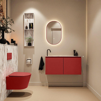 MONDIAZ TURE-DLUX 100cm toiletmeubel Fire. EDEN wastafel Glace positie links. Met 1 kraangat.