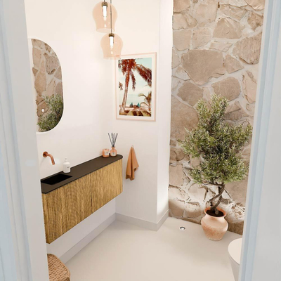 Mondiaz JOYA 111.6cm toiletmeubel - ronding rechts kleur Oak - Wastafel FAYE positie Links Zonder kraangat kleur Urban.